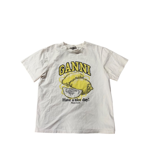 Ganni Tops - GANNI White Lemon Graphic T-Shirt Have A Nice Day Organic Cotton Tee Large